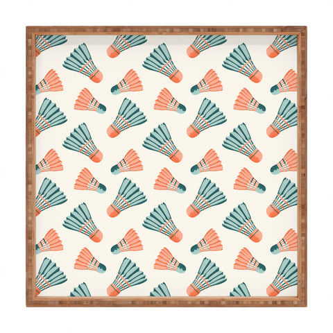 Cynthia Haller Orange and teal vintage badminton Square Tray