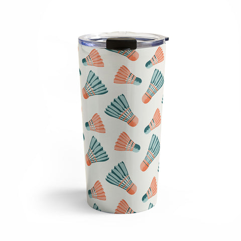 Cynthia Haller Orange and teal vintage badminton Travel Mug
