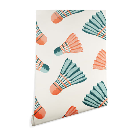 Cynthia Haller Orange and teal vintage badminton Wallpaper