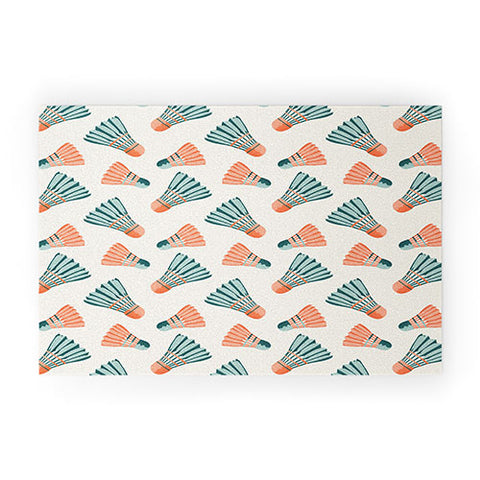 Cynthia Haller Orange and teal vintage badminton Welcome Mat