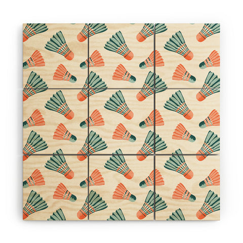 Cynthia Haller Orange and teal vintage badminton Wood Wall Mural