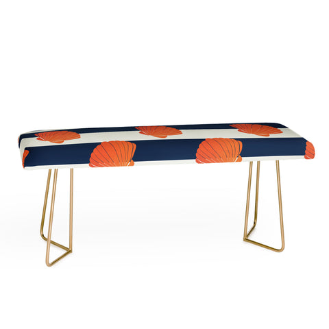 Cynthia Haller Orange clamshell and navy Bench