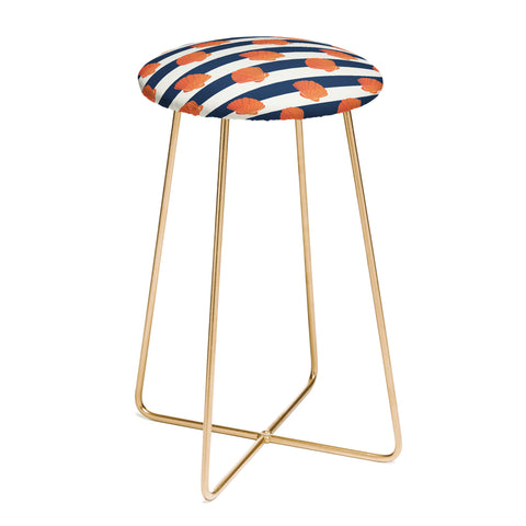 Cynthia Haller Orange clamshell and navy Counter Stool