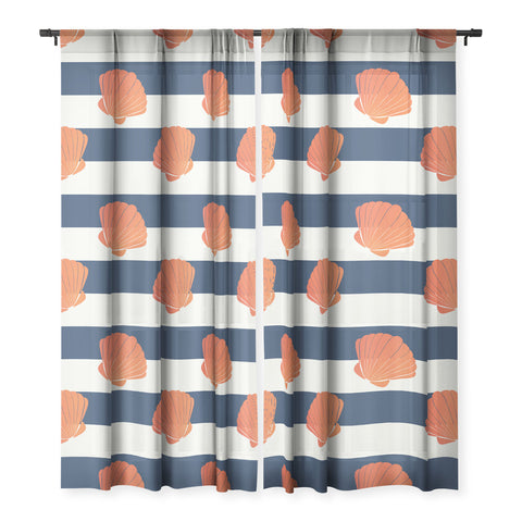 Cynthia Haller Orange clamshell and navy Sheer Window Curtain