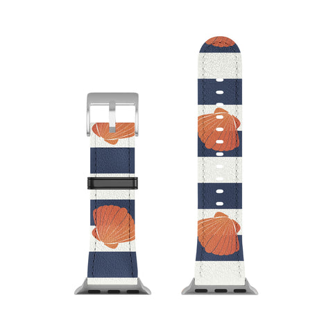 Cynthia Haller Orange clamshell and navy Apple Watch Band