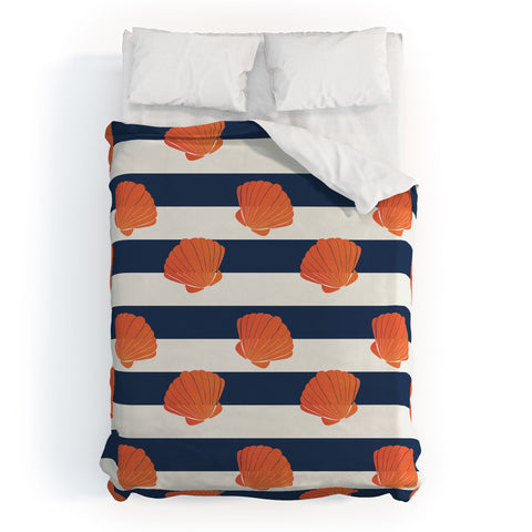 Cynthia Haller Orange clamshell and navy Duvet Cover
