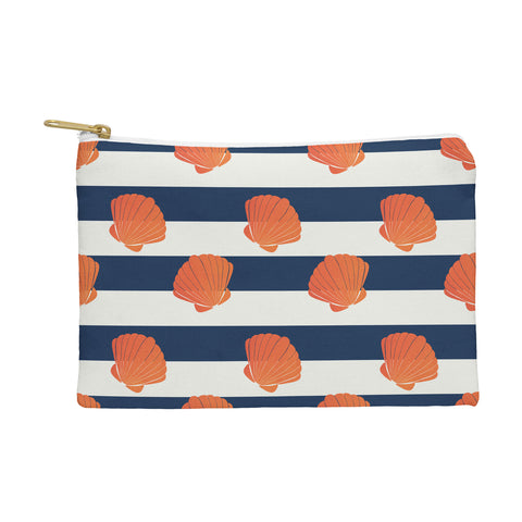 Cynthia Haller Orange clamshell and navy Pouch