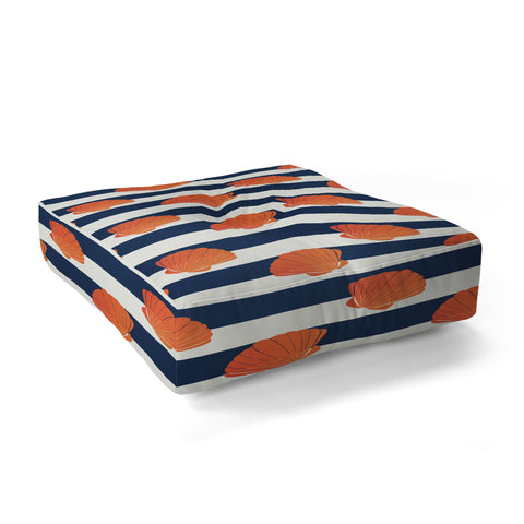 Cynthia Haller Orange clamshell and navy Floor Pillow Square
