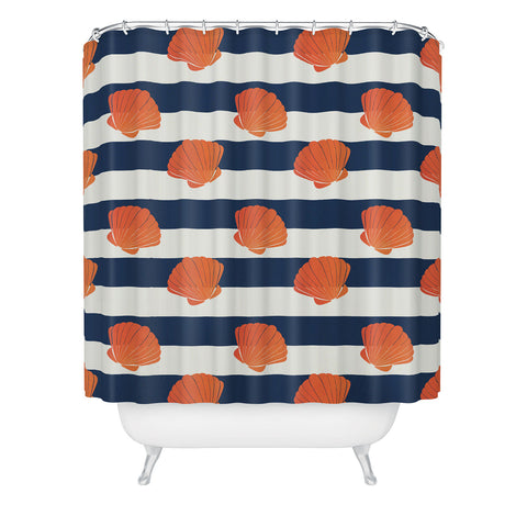 Cynthia Haller Orange clamshell and navy Shower Curtain