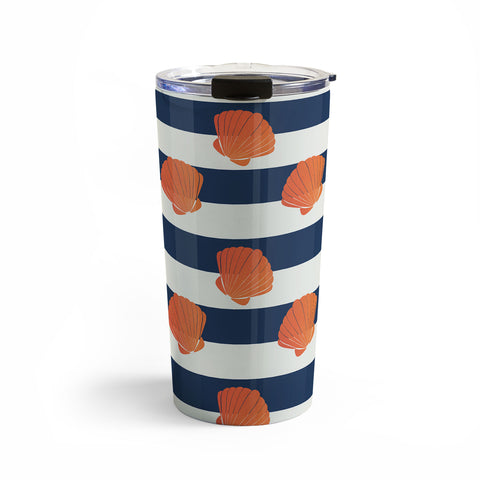 Cynthia Haller Orange clamshell and navy Travel Mug