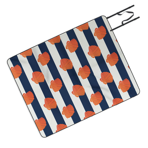 Cynthia Haller Orange clamshell and navy Picnic Blanket