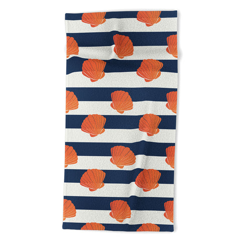 Cynthia Haller Orange clamshell and navy Beach Towel