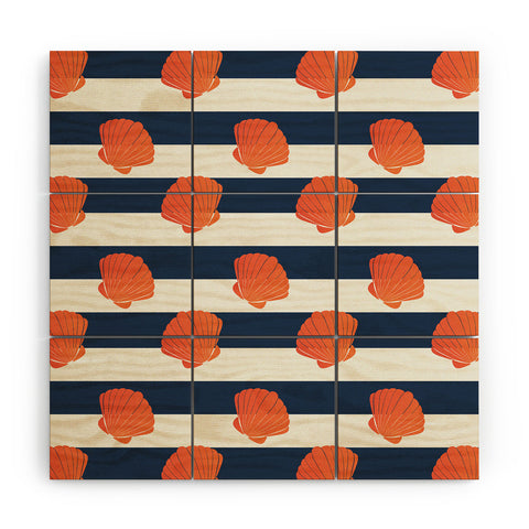 Cynthia Haller Orange clamshell and navy Wood Wall Mural