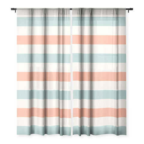 Cynthia Haller Orange turquoise and cream Sheer Window Curtain