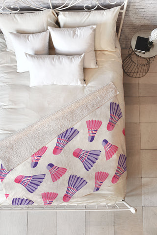 Cynthia Haller Pink and purple badminton Fleece Throw Blanket