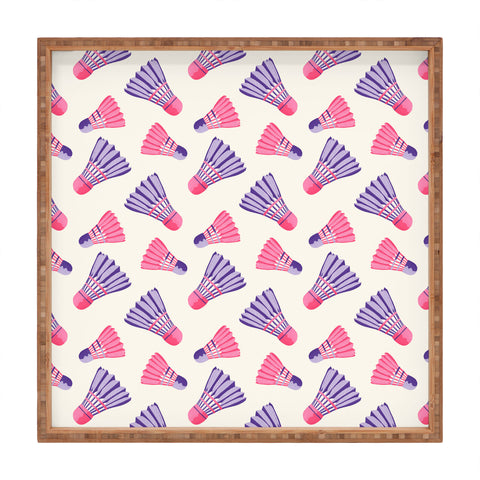 Cynthia Haller Pink and purple badminton Square Tray