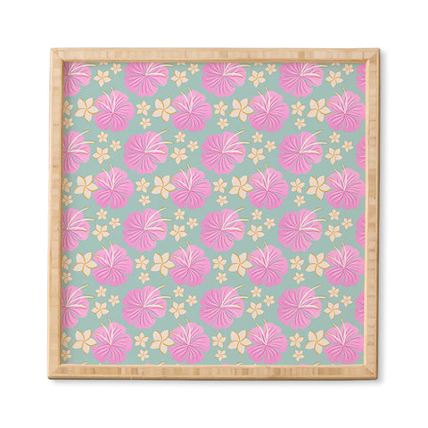 Cynthia Haller Pink and turquoise hibiscus Framed Wall Art