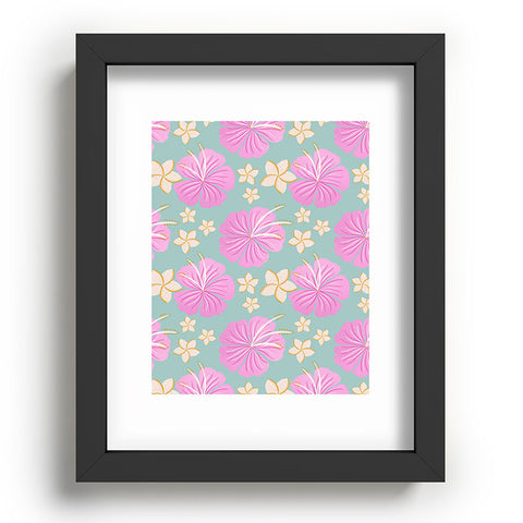 Cynthia Haller Pink and turquoise hibiscus Recessed Framing Rectangle