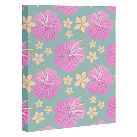 Cynthia Haller Pink and turquoise hibiscus Art Canvas