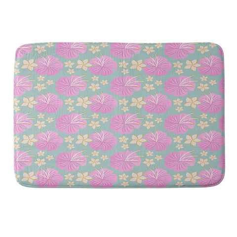 Cynthia Haller Pink and turquoise hibiscus Memory Foam Bath Mat