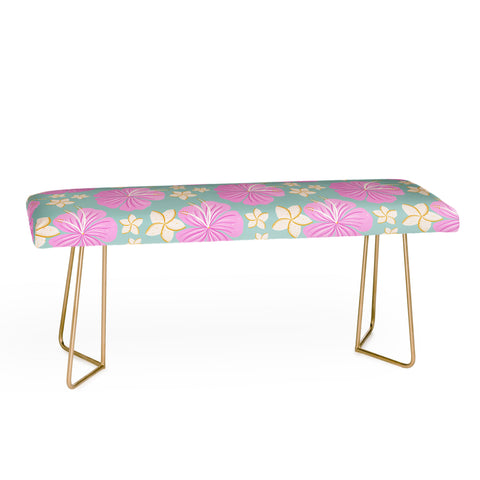 Cynthia Haller Pink and turquoise hibiscus Bench