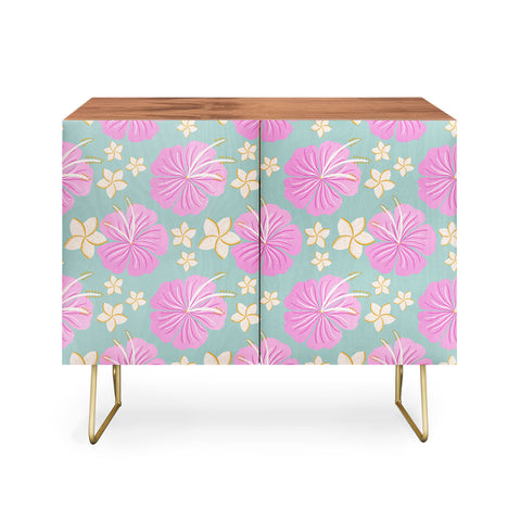 Cynthia Haller Pink and turquoise hibiscus Credenza