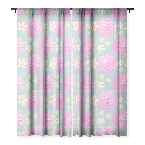Cynthia Haller Pink and turquoise hibiscus Sheer Window Curtain