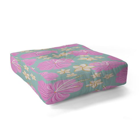 Cynthia Haller Pink and turquoise hibiscus Floor Pillow Square