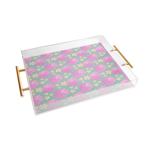 Cynthia Haller Pink and turquoise hibiscus Acrylic Tray