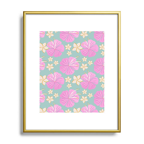 Cynthia Haller Pink and turquoise hibiscus Metal Framed Art Print