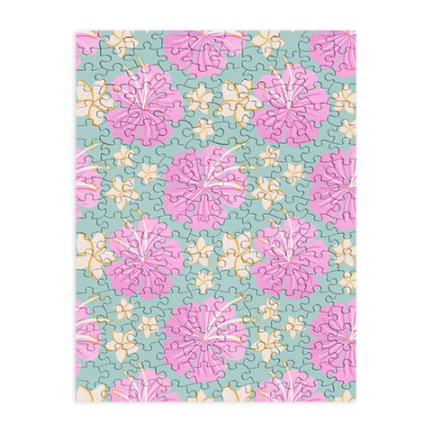 Cynthia Haller Pink and turquoise hibiscus Puzzle