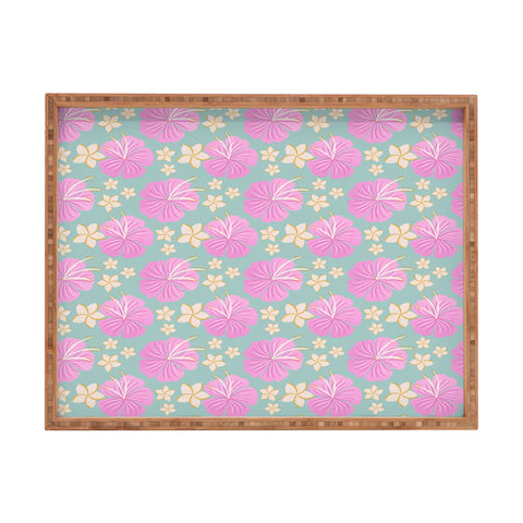 Cynthia Haller Pink and turquoise hibiscus Rectangular Tray