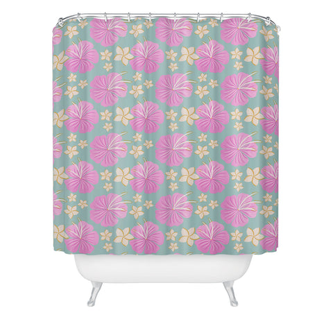 Cynthia Haller Pink and turquoise hibiscus Shower Curtain