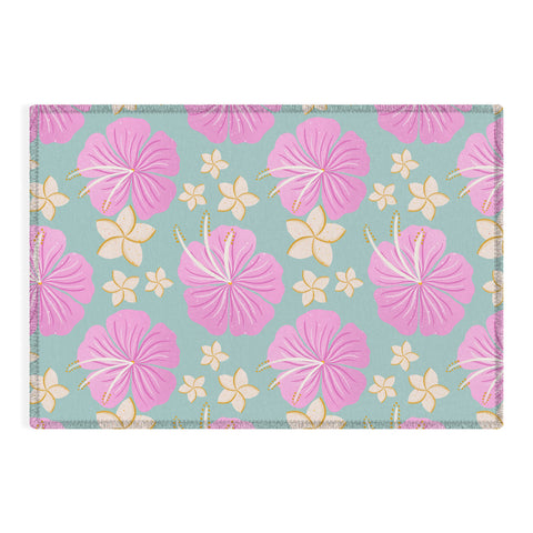 Cynthia Haller Pink and turquoise hibiscus Outdoor Rug