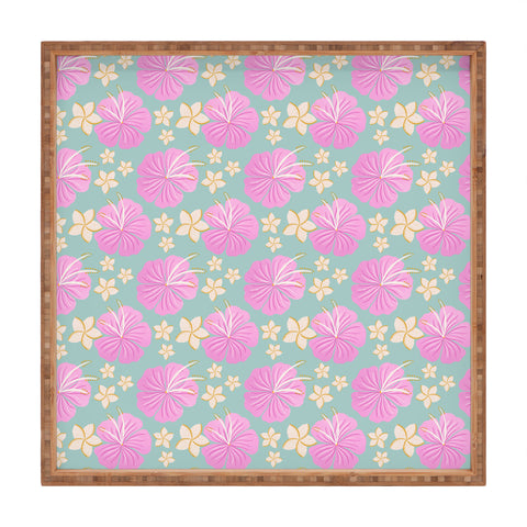 Cynthia Haller Pink and turquoise hibiscus Square Tray