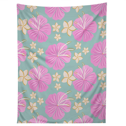 Cynthia Haller Pink and turquoise hibiscus Tapestry