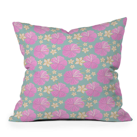 Cynthia Haller Pink and turquoise hibiscus Throw Pillow