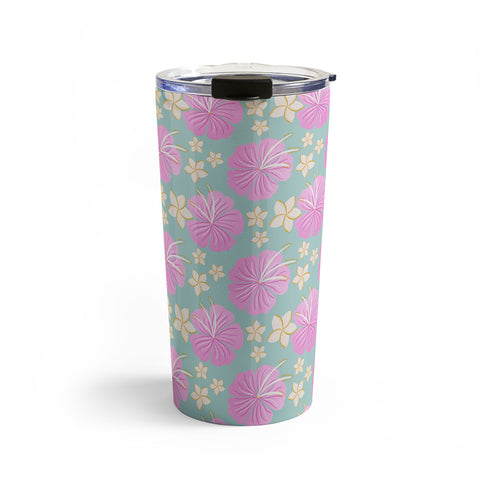 Cynthia Haller Pink and turquoise hibiscus Travel Mug