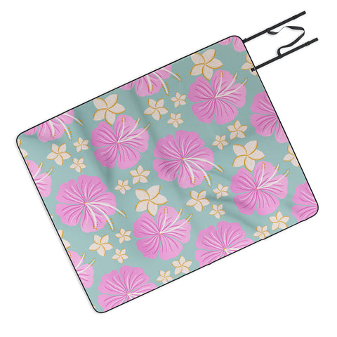 Cynthia Haller Pink and turquoise hibiscus Picnic Blanket