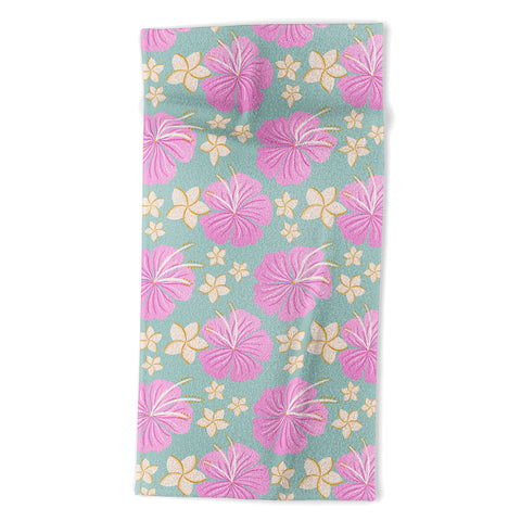 Cynthia Haller Pink and turquoise hibiscus Beach Towel