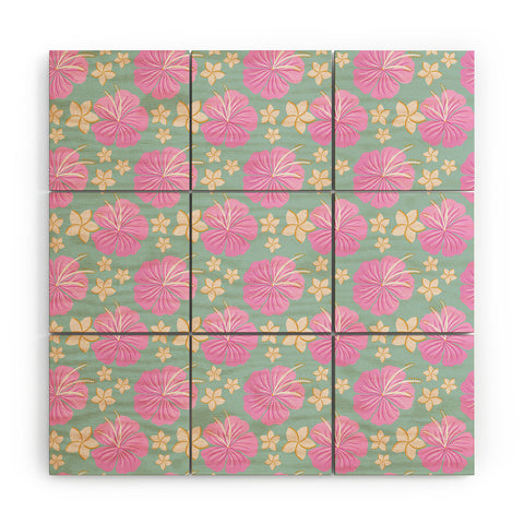 Cynthia Haller Pink and turquoise hibiscus Wood Wall Mural