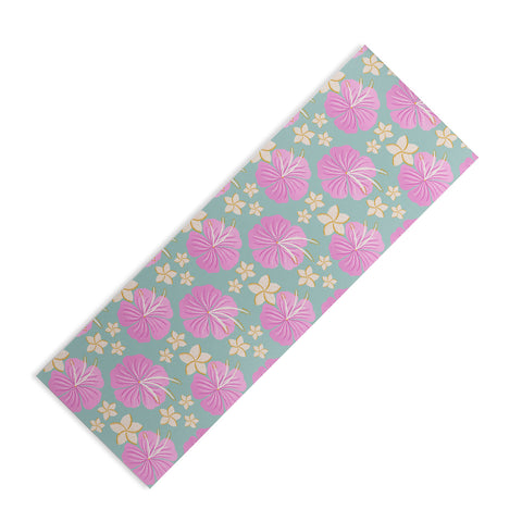 Cynthia Haller Pink and turquoise hibiscus Yoga Mat