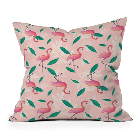 Cynthia Haller Pink flamingo tropical pattern Outdoor Throw Pillow