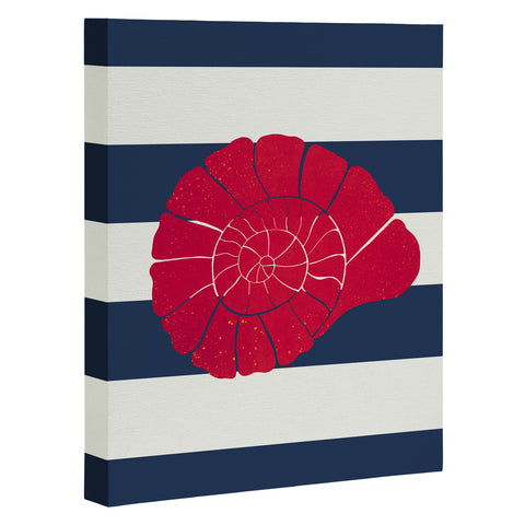 Cynthia Haller Red nautilus shell and navy Art Canvas