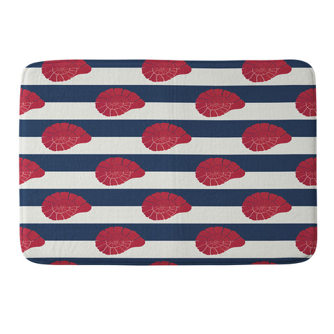 Cynthia Haller Red nautilus shell and navy Memory Foam Bath Mat