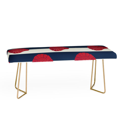 Cynthia Haller Red nautilus shell and navy Bench