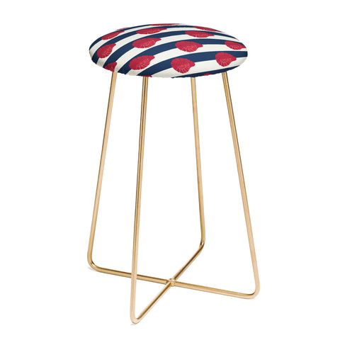 Cynthia Haller Red nautilus shell and navy Counter Stool