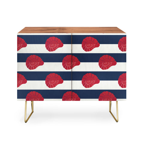 Cynthia Haller Red nautilus shell and navy Credenza