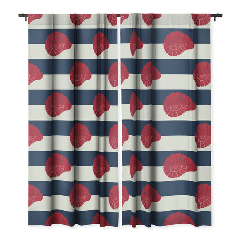 Cynthia Haller Red nautilus shell and navy Blackout Window Curtain
