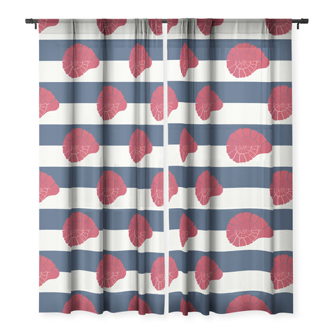 Cynthia Haller Red nautilus shell and navy Sheer Window Curtain